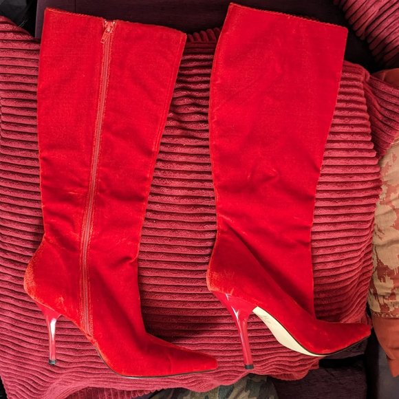 Frederick's of Hollywood Vintage Red Velvet Boots Y2K - Picture 4 of 16